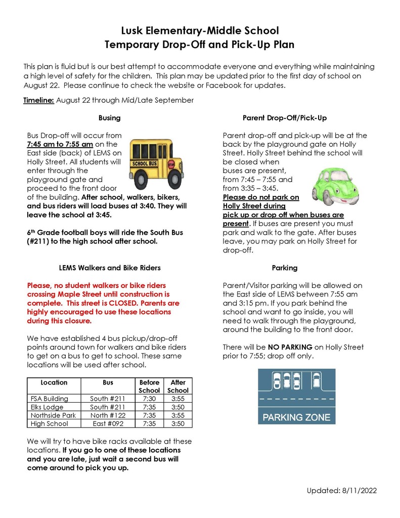 LEMS Bus pick up and Drop off plan